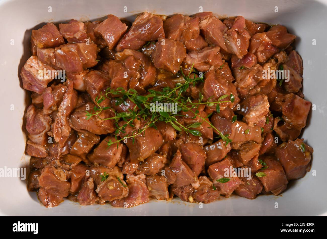 Recipe preparation pork with honey for bbq kebab in a dish Stock Photo Alamy