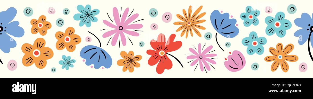 Flower pattern background vector border, trendy seamless repeat design ...