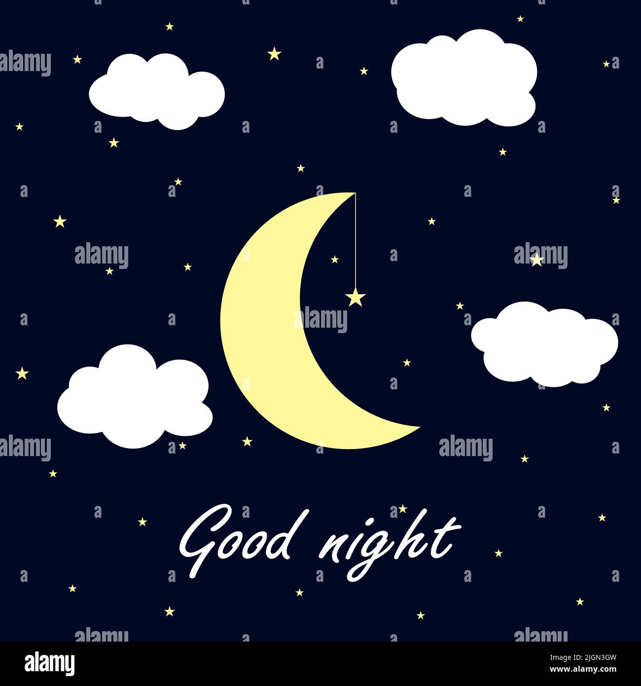 Good night vector illustration. Moon and stars in the night sky with ...
