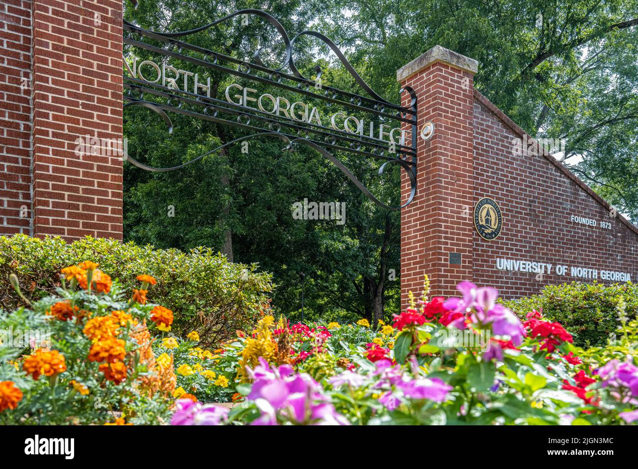North Georgia College gate at the University of North Georgia in Dahlonega, Georgia. (USA) Stock Photo