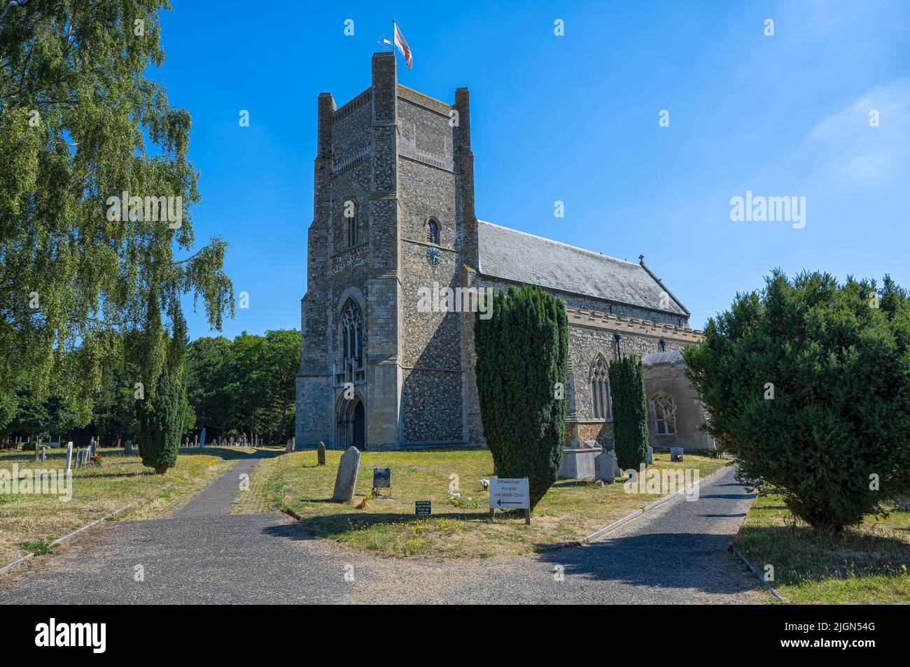 A landscape view of St Bartholomew's Church in the village of Orford, Suffolk. Stock Photo