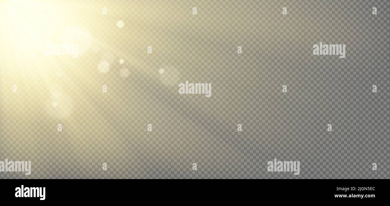 Sun light effect with yellow rays and lens glare isolated on ...