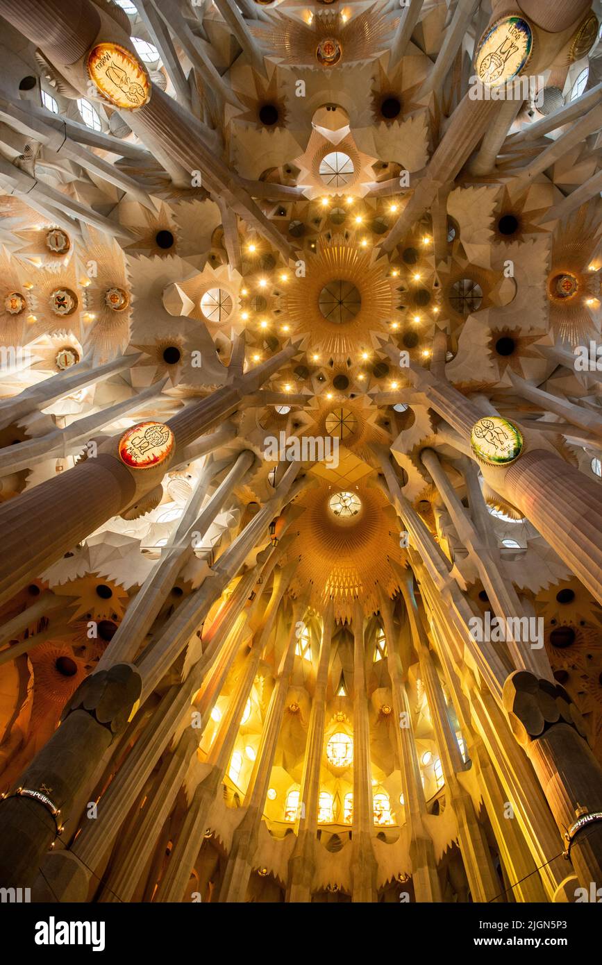 Interior of Sagrada Família in Barcelona, Spain Stock Photo