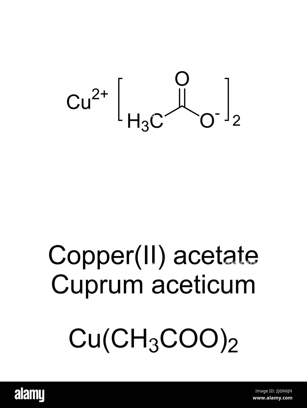 Copper(II) acetate, chemical formula. In homeopathy Cuprum aceticum