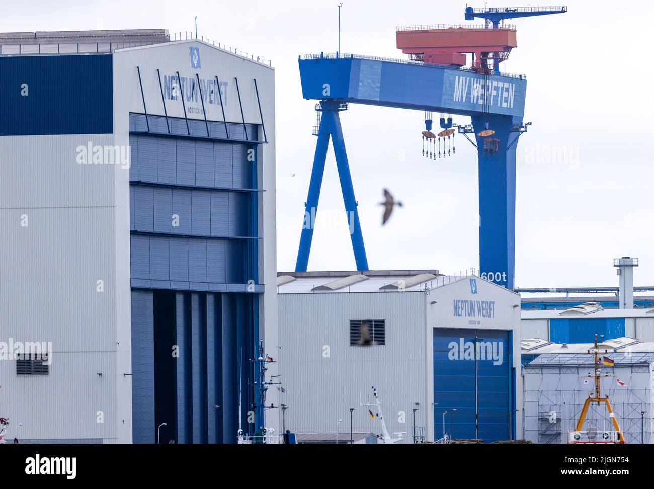 Rostock, Germany. 08th July, 2022. The Neptun shipyard and the trestle