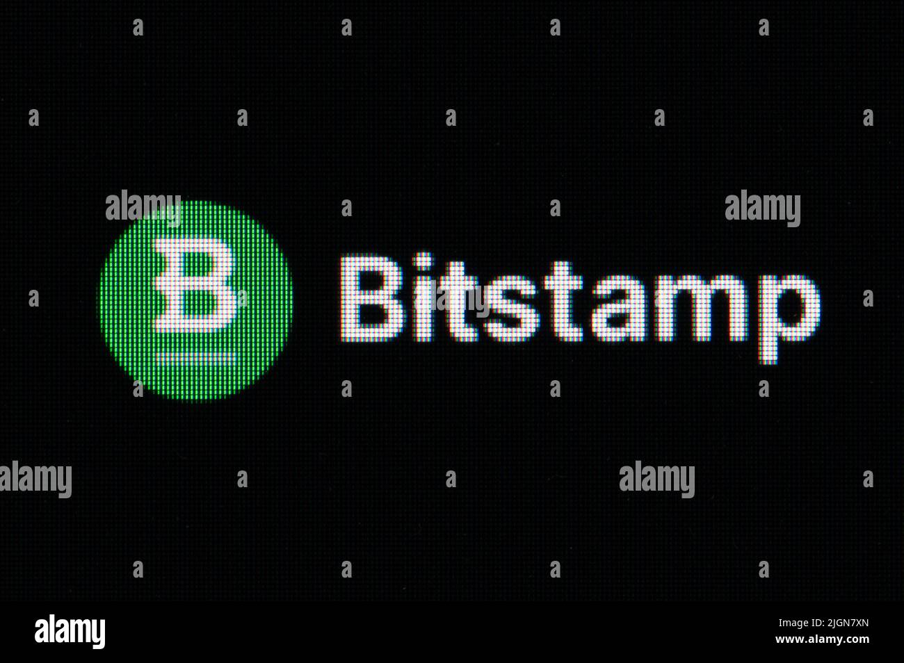 Rottweil, Germany. 11th July, 2022. The logo of the Bitstamp crypto  exchange is seen on the screen of a computer in an office. Credit: Silas  Stein/dpa/Alamy Live News Stock Photo - Alamy