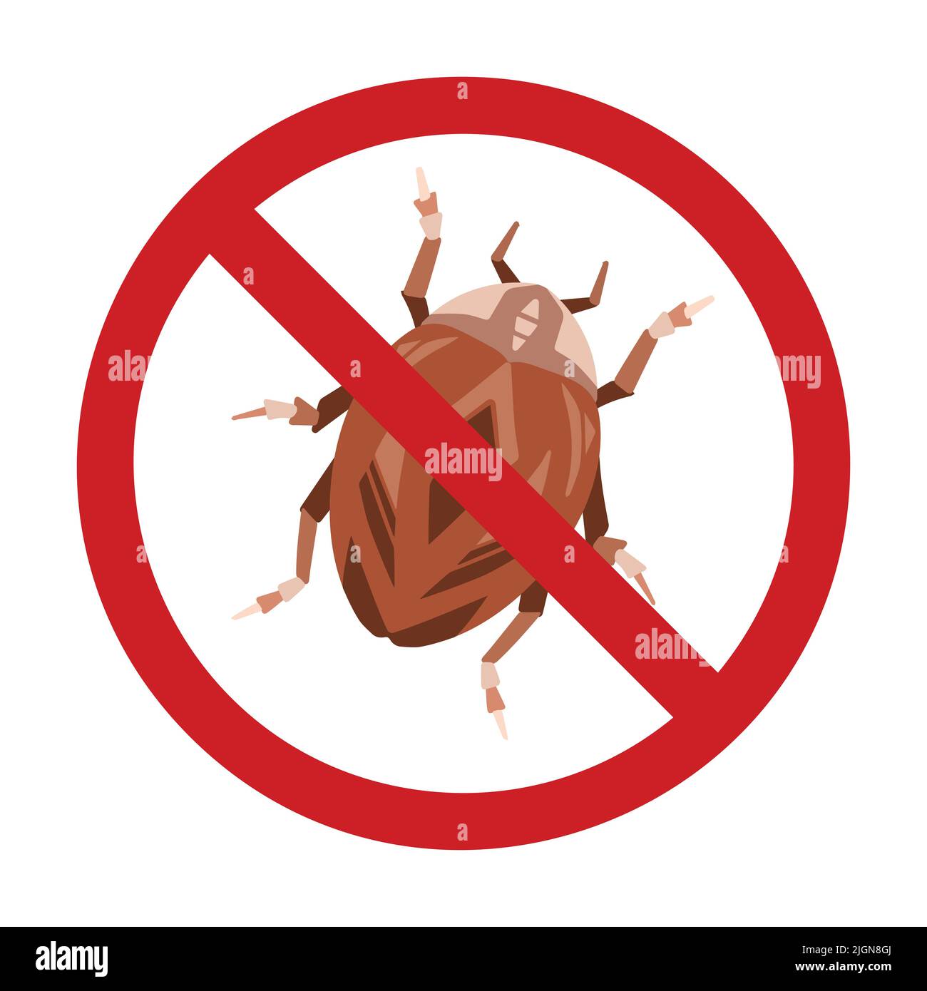 Vector prohibition sign with a bug. Danger of being bitten by insects. Bedbugs are in ban. Forbidden sign for dichlorvos and stickers. Stock Vector