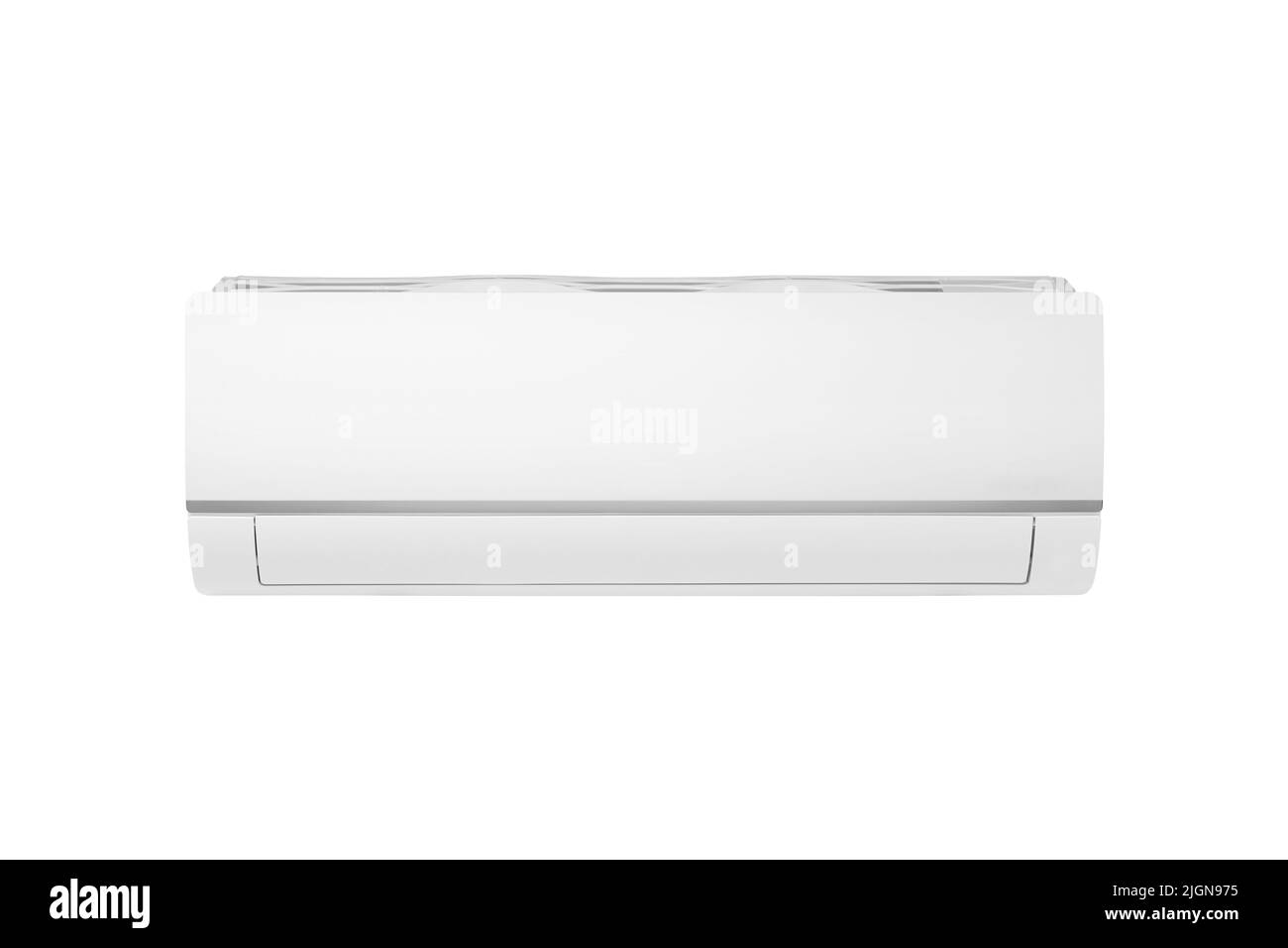 White air conditioner isolated on white background. Cold wind wave air conditioner, air cooler off and on mode for home and office, electronic modern Stock Photo