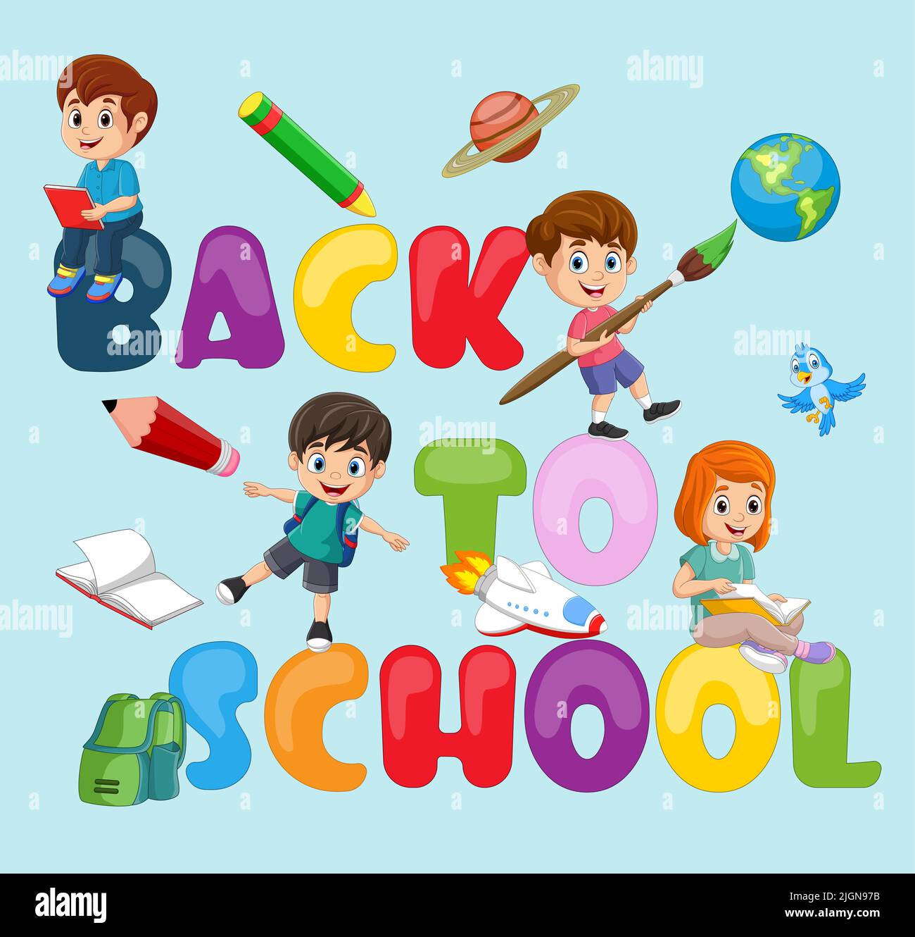 Cartoon happy children Back To School Stock Vector Image & Art - Alamy