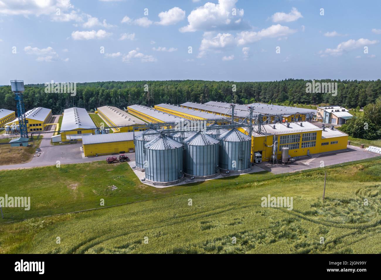 aerial view on silos and agroindustrial livestock complex on agro