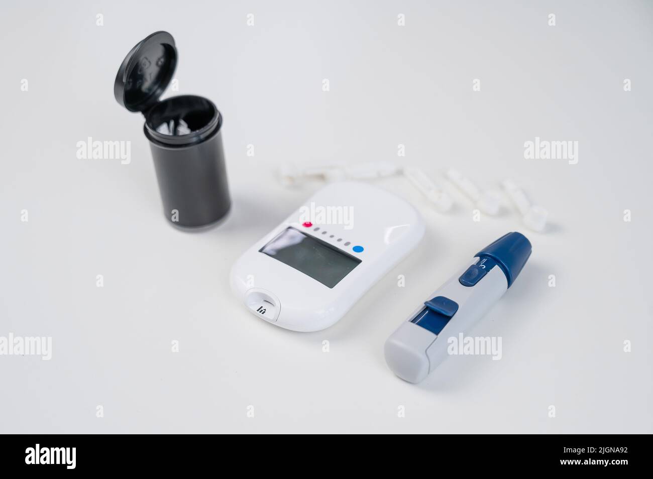 Home blood glucose test kit. lancet pen, needles and text