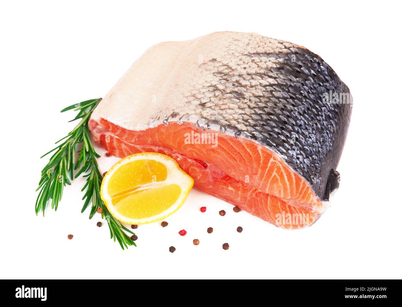 Salmon steak isolated on a white background Stock Photo - Alamy