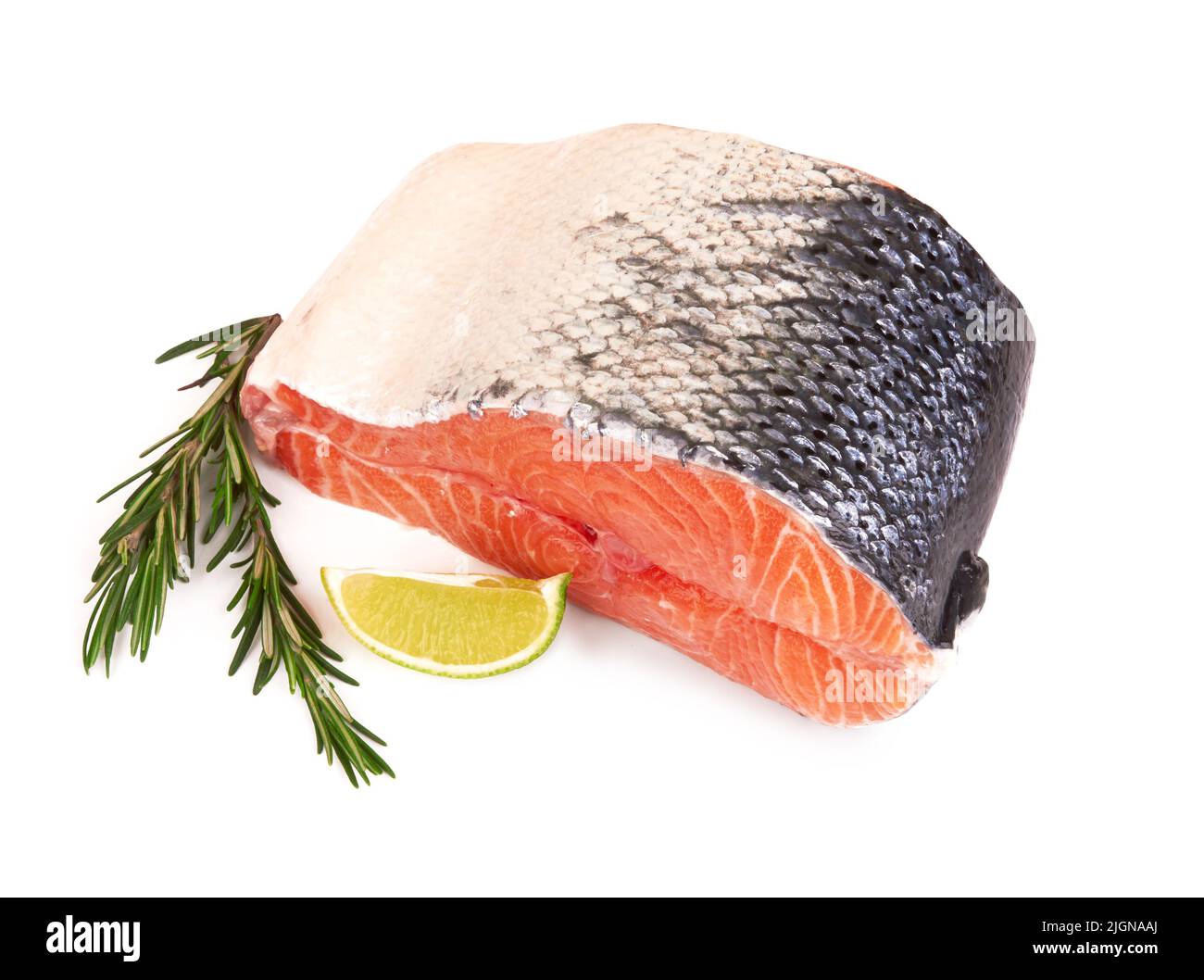 Salmon steak isolated on a white background Stock Photo - Alamy