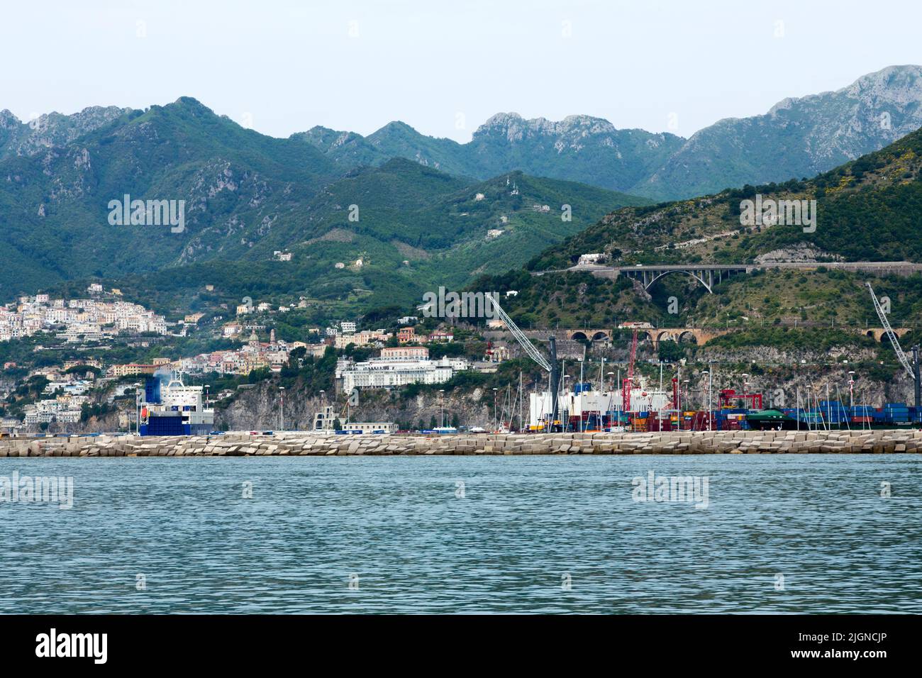 Ships moored at Salerno, Italian Coastline, Italy Stock Photo