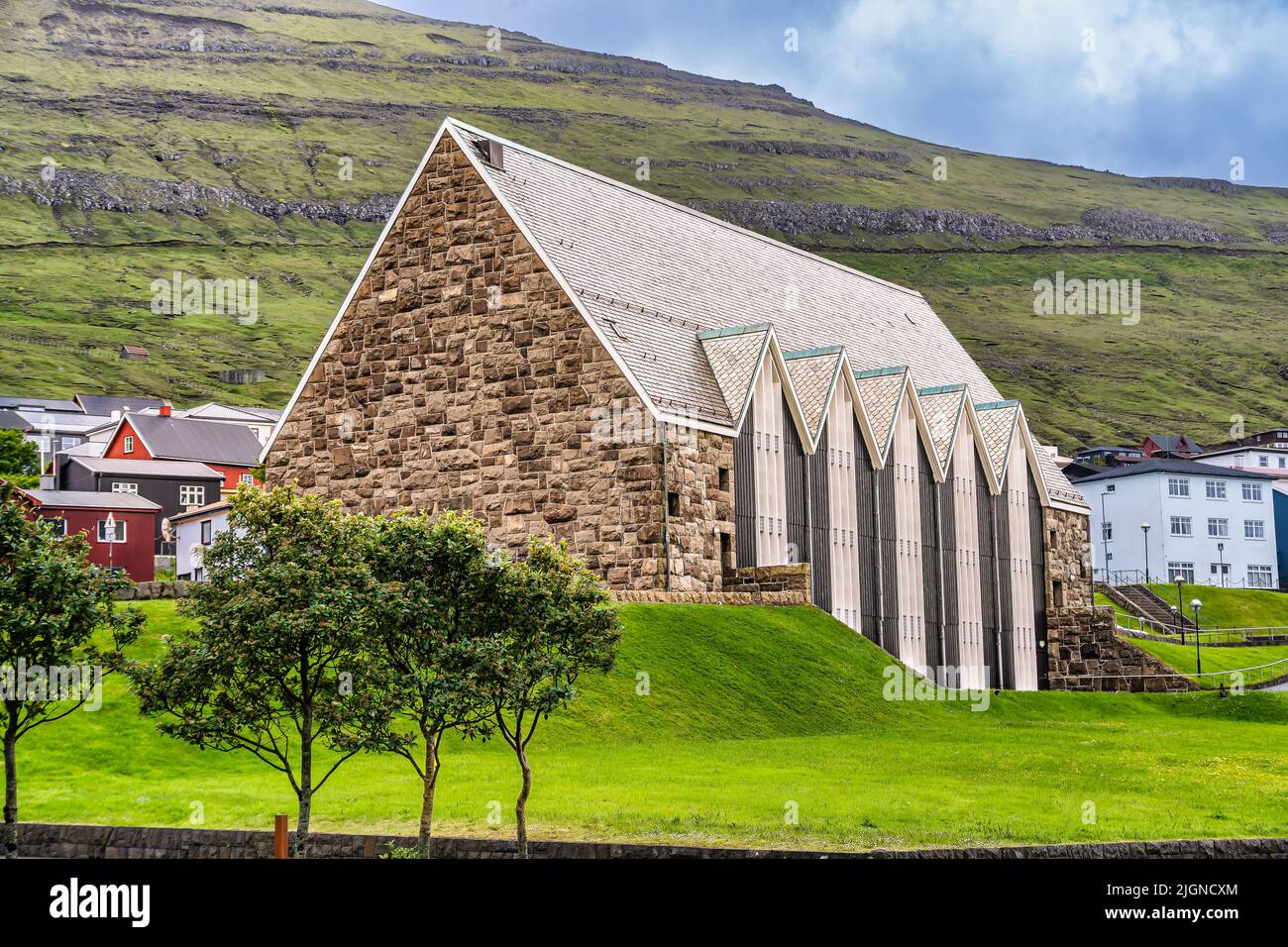 Klaksvik, Faroe Islands - June, 2022: Christian's Lutheran Church in Faroe Islands Stock Photo