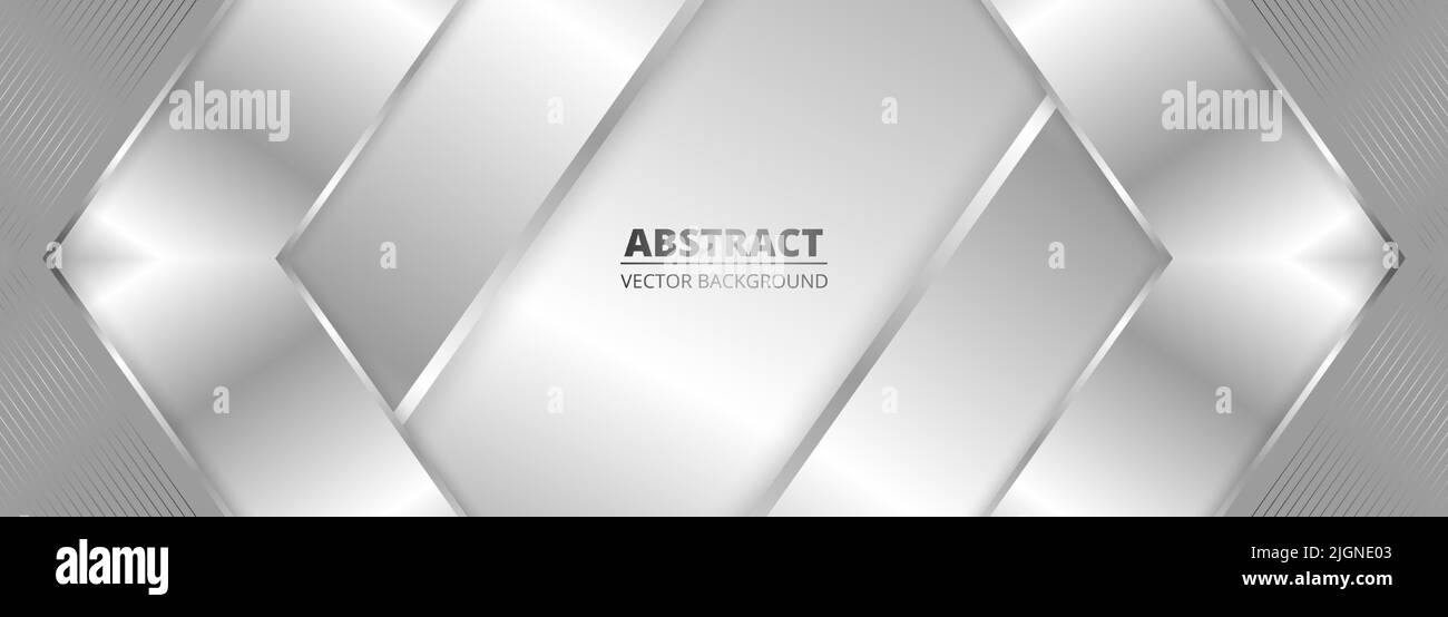 Abstract geometric wide metallic background with silver gradient lines ...