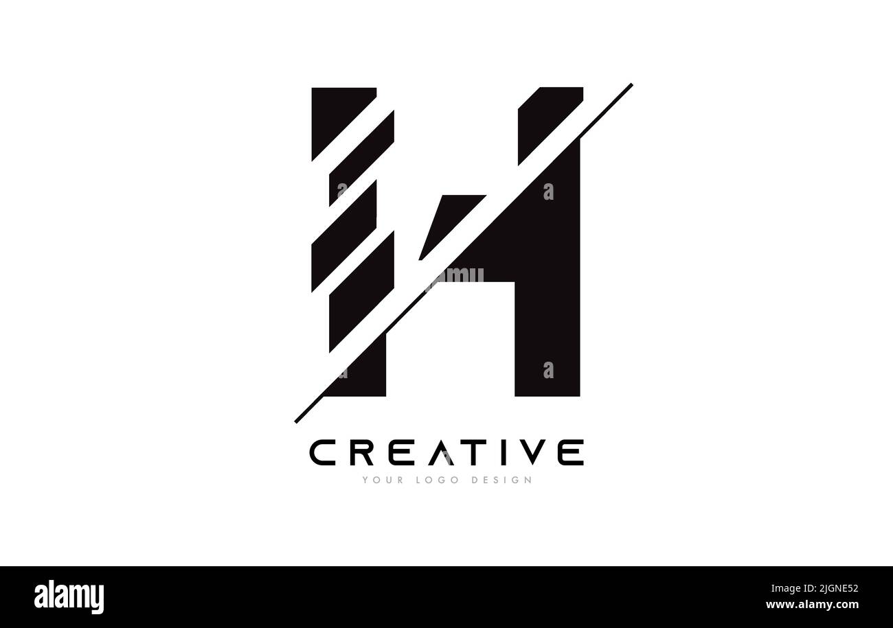Sliced Letter H Logo Icon Design with Black and White Colors and Cut ...
