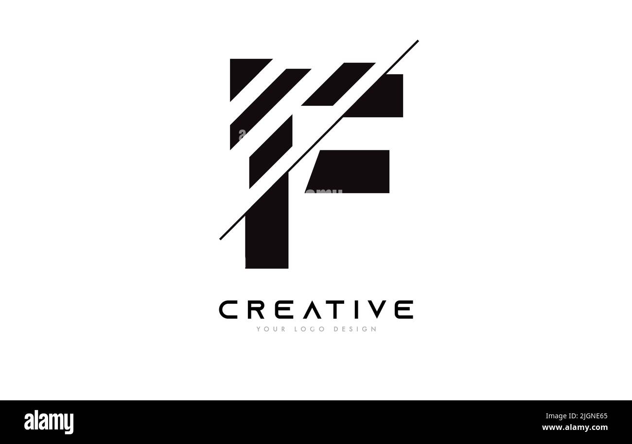 Sliced Letter F Logo Icon Design with Black and White Colors and Cut ...