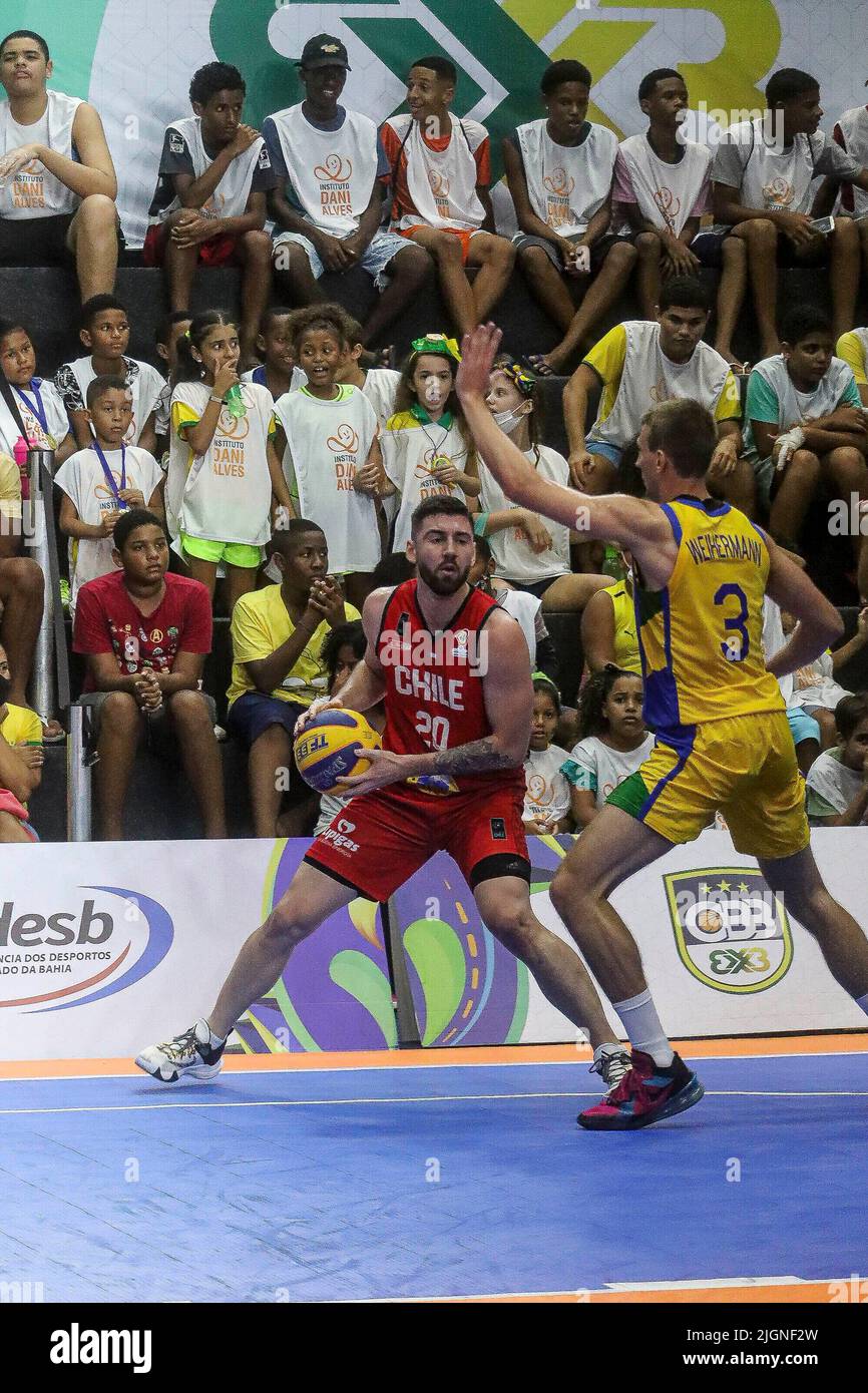 SALVADOR, BA - 11.07.2022: DESAFIO INTERNACIONAL BASQUETE 3X3 BRAXCHI - In  the photo, the confrontation between Brazil x Chile during the 3x3  International Basketball Challenge, held at Instituto Daniel Alves, in  Salvador (