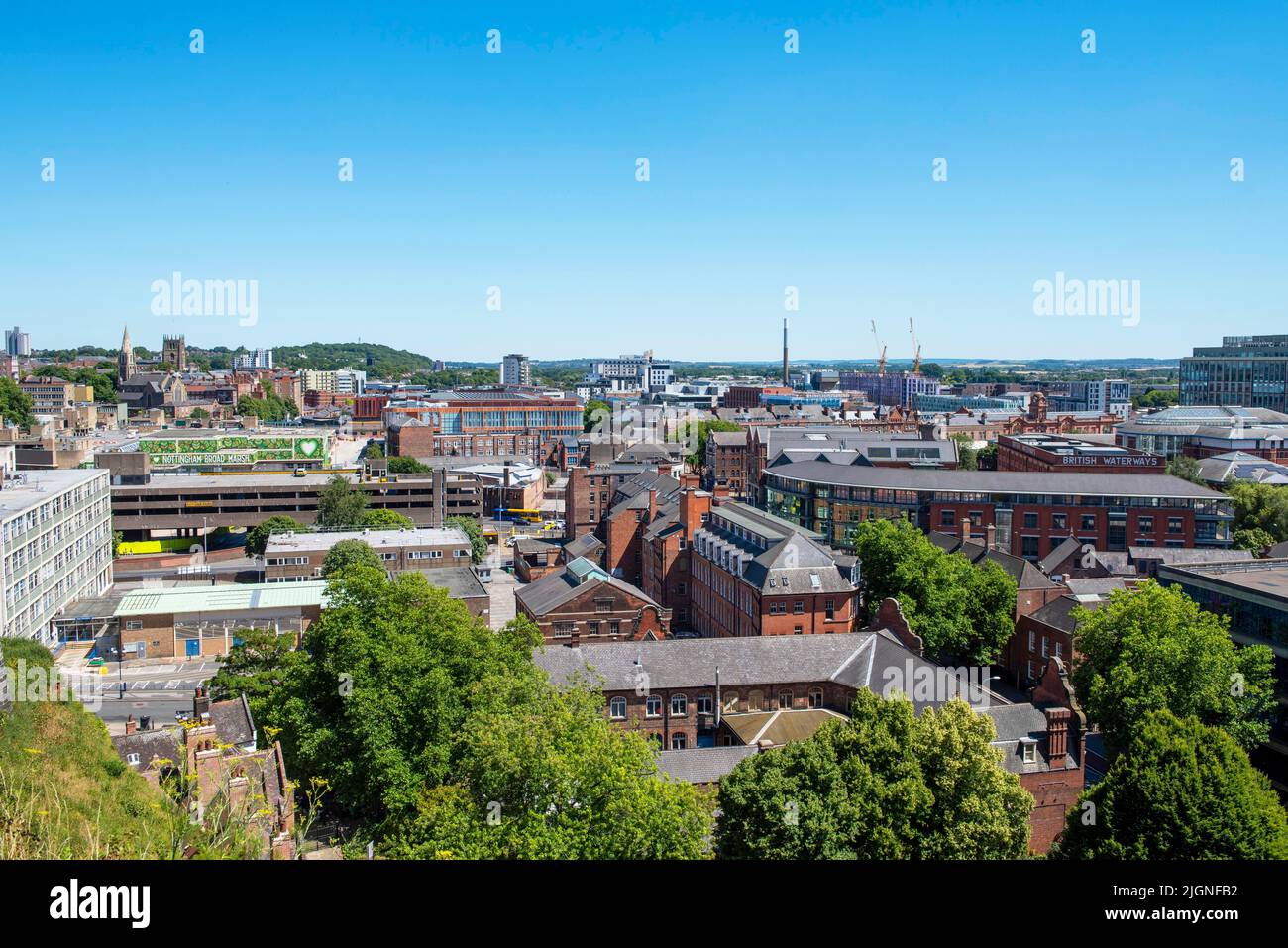 View of the Southside of Nottingham City towards Broad Marsh from the Castle terrace, July 2022 Nottinghamshire England UK Stock Photo