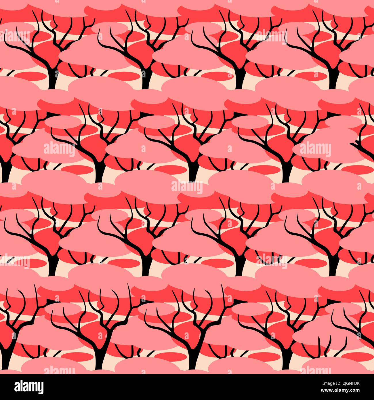 Red Forest Pattern Red black forest seamless pattern bright contrasting scrapbook ...