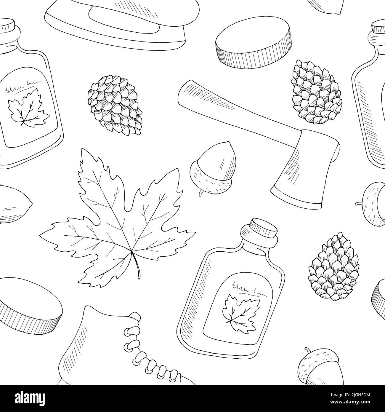 Canada seamless pattern background black white sketch illustration vector Stock Vector