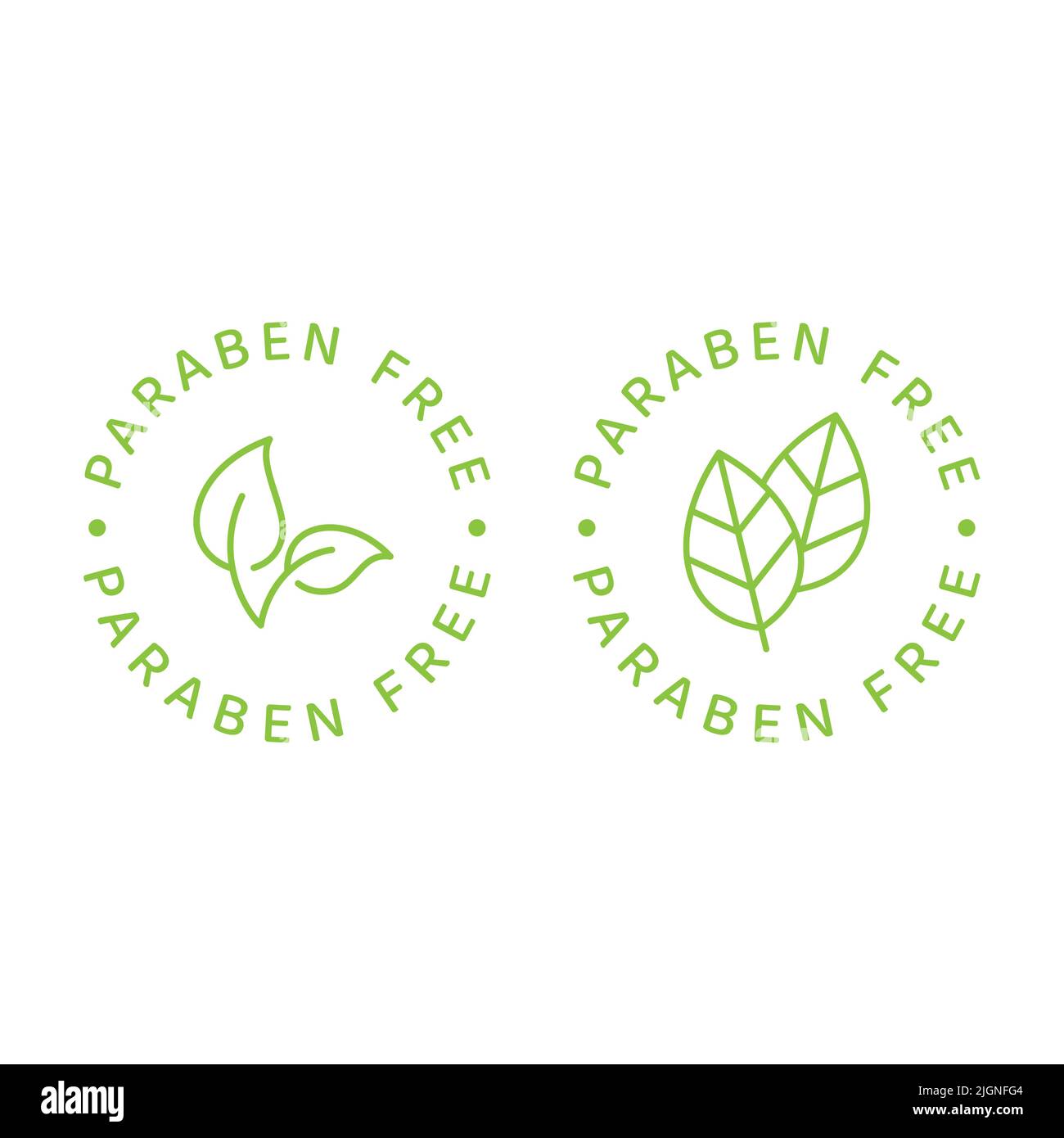 Paraben free vector label set. Circle emblem with leaf for cosmetics packaging. Stock Vector