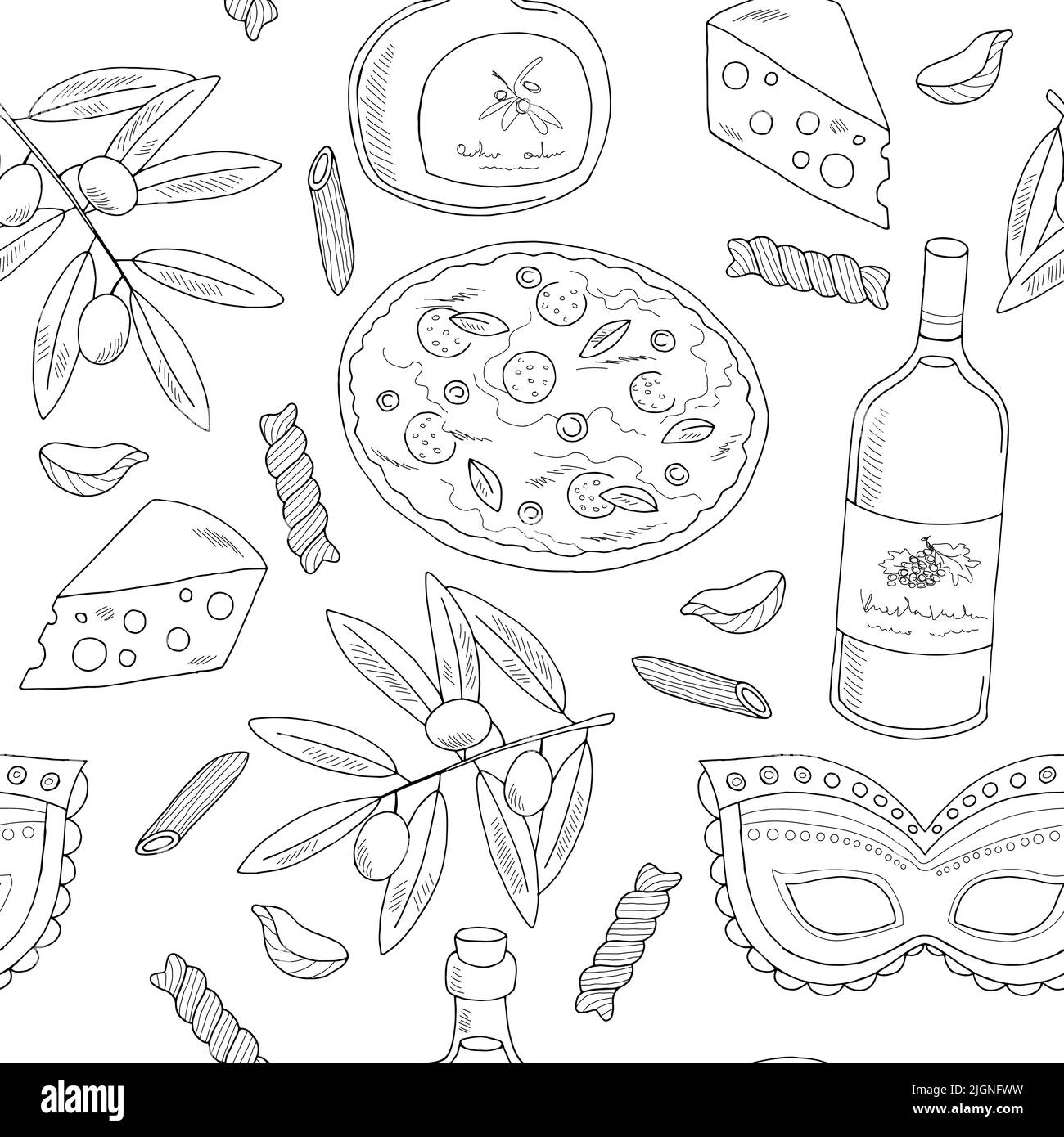 Italy seamless pattern background graphic black white sketch illustration vector Stock Vector