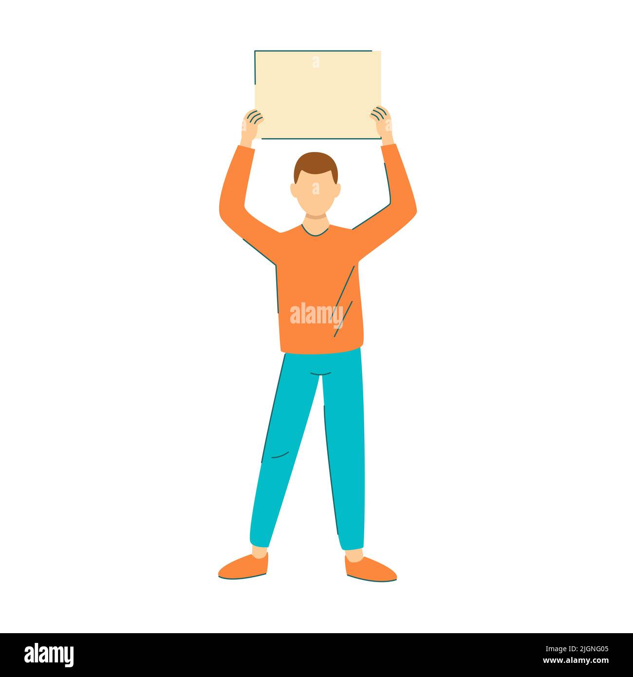 Young man with placard in his hands protests concept Stock Vector