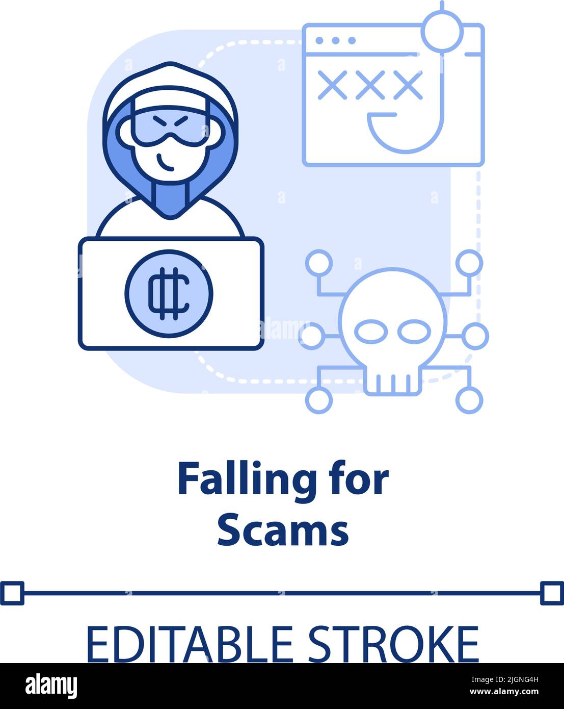 Falling for scams light blue concept icon Stock Vector