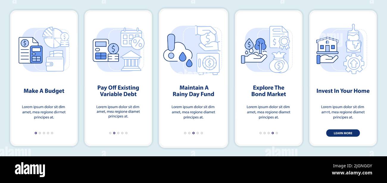 Protecting money during inflation light blue onboarding mobile app ...