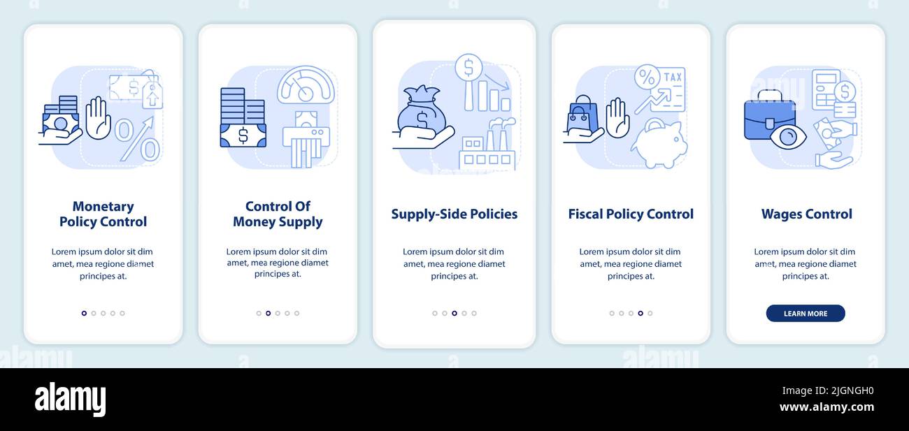Controlling inflation light blue onboarding mobile app screen Stock ...