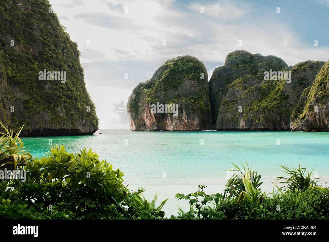 Famous Maya Bay beach at Ko Phi Phi Leh island Thailand near Phuket and Krabi. Stock Photo