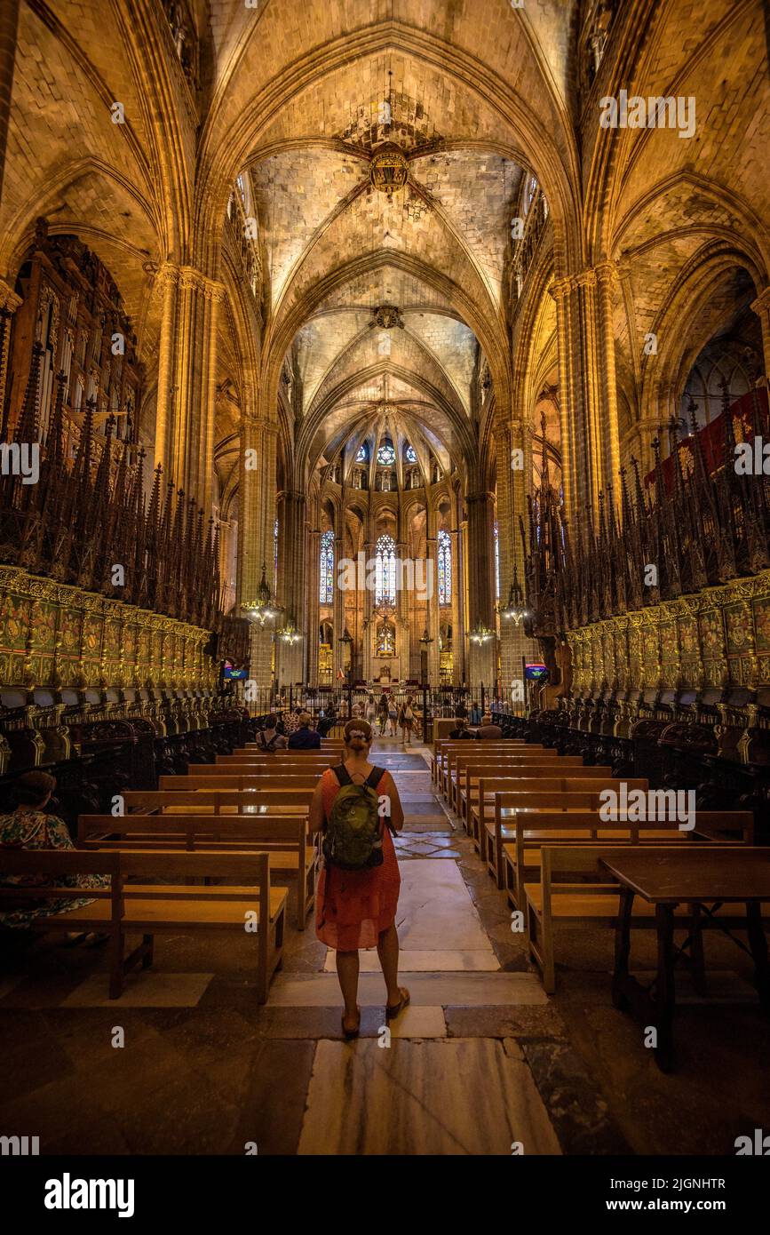Interior of the Barcelona Cathedral, with gothic style (Barcelona, Catalonia, Spain) ESP ...