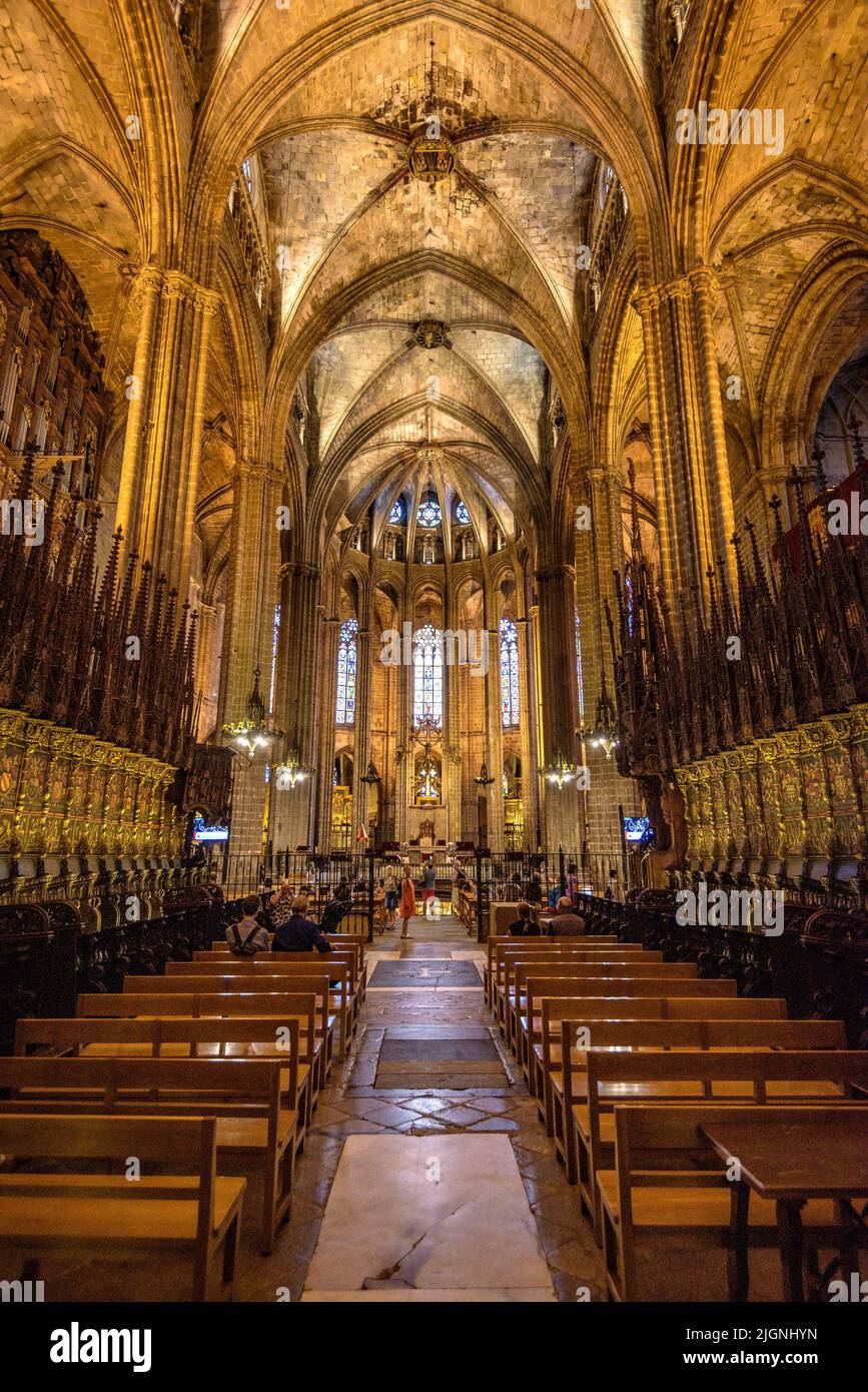 Interior of the Barcelona Cathedral, with gothic style (Barcelona, Catalonia, Spain) ESP ...