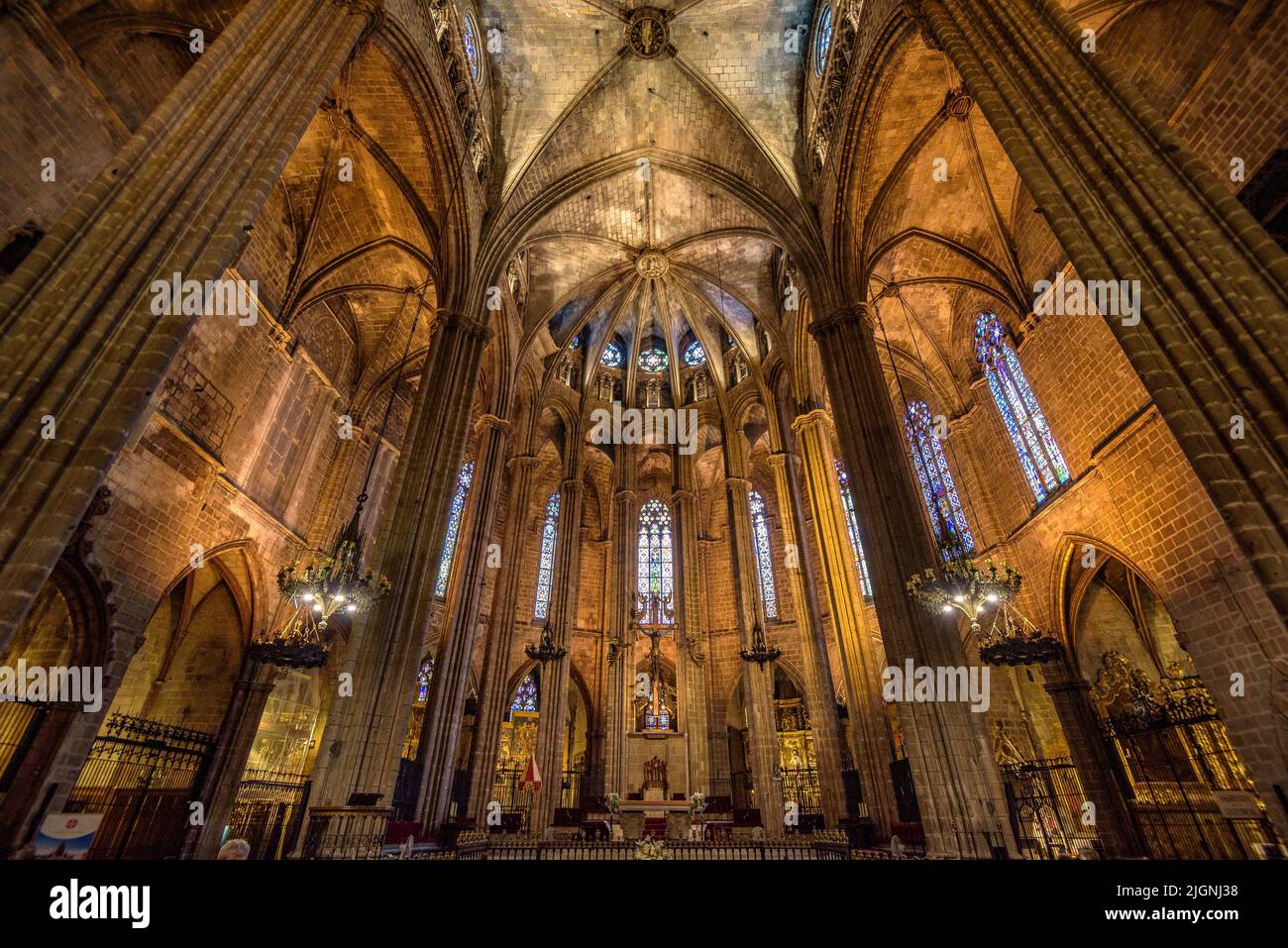 Interior of the Barcelona Cathedral, with gothic style (Barcelona, Catalonia, Spain) ESP ...