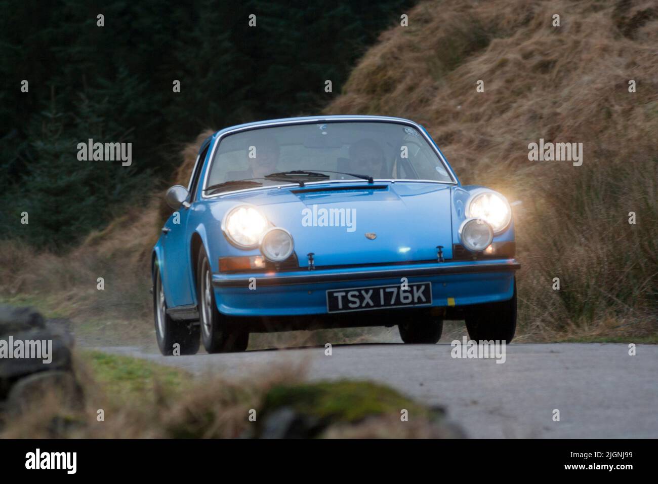 1972 Porsche 911 2.4E on the old Rest and be Thankful hillclimb course, Argyll and Bute, Scotland Stock Photo