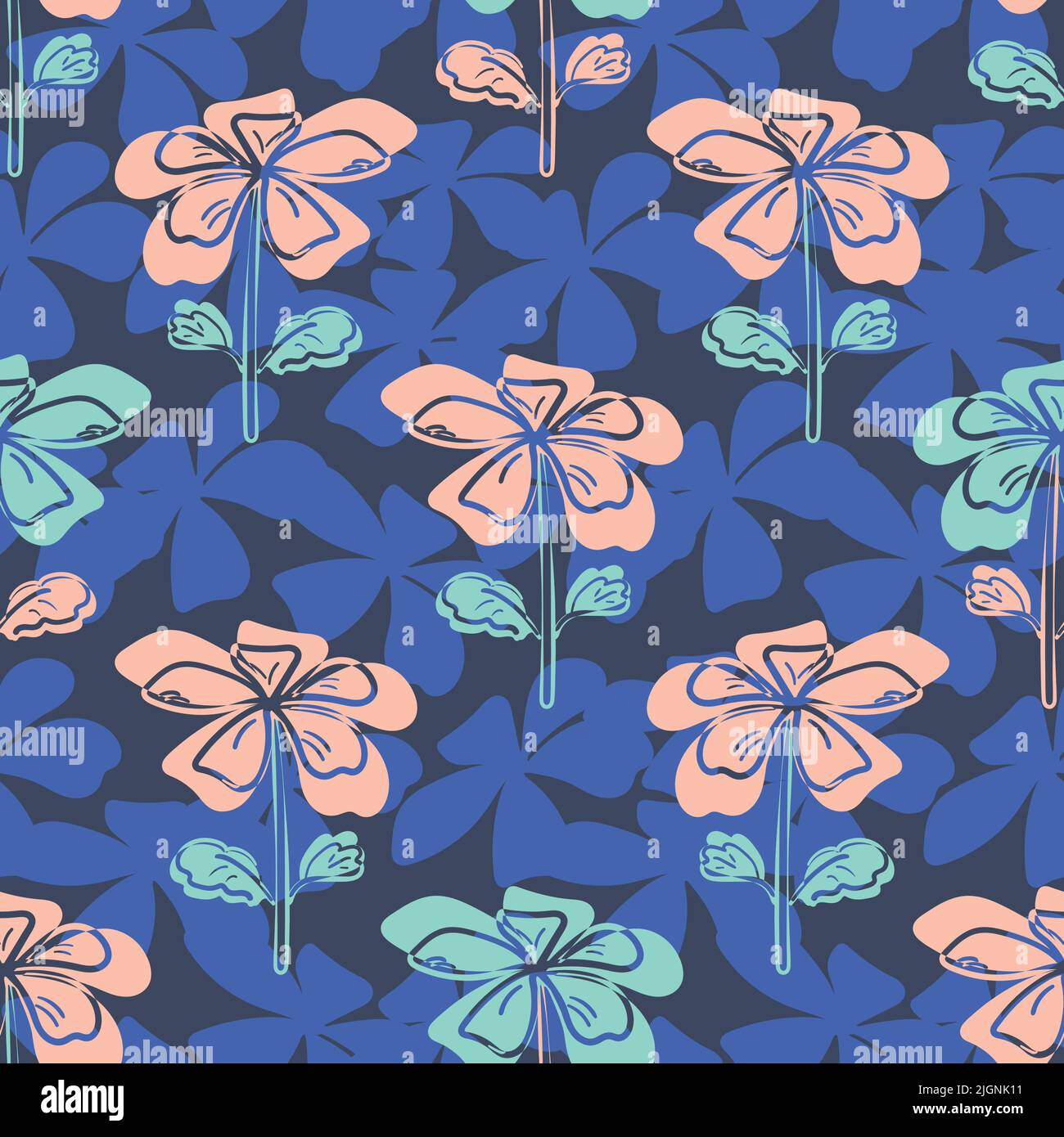 Wild meadow flower seamless vector pattern background. Modern style ...