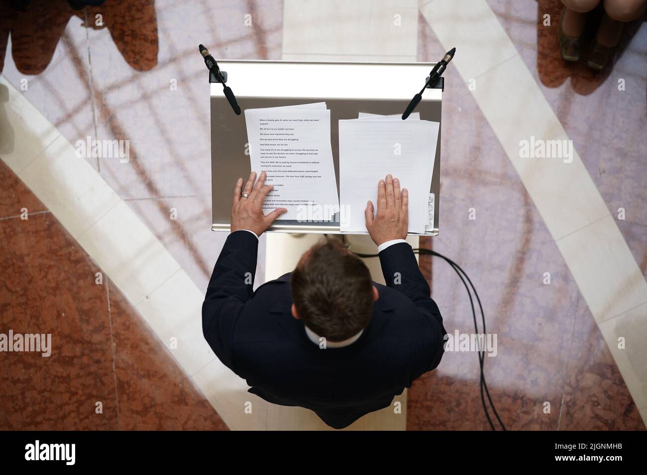 Tom Tugendhat speaking at the launch of his campaign to be Conservative Party leader and Prime Minister, at 4 Millbank, London. Picture date: Tuesday July 12, 2022. Stock Photo