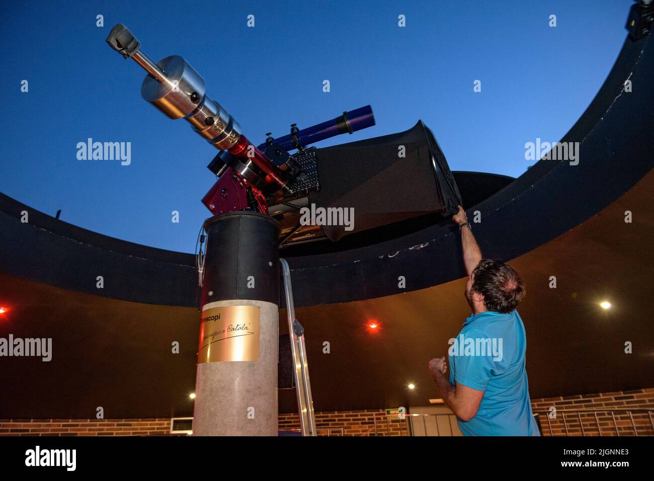 Astronomical observation in the Assumpció Català telescope, the first telescope named after a woman in Europe, in the Montsec Astronomical Park, Spain Stock Photo