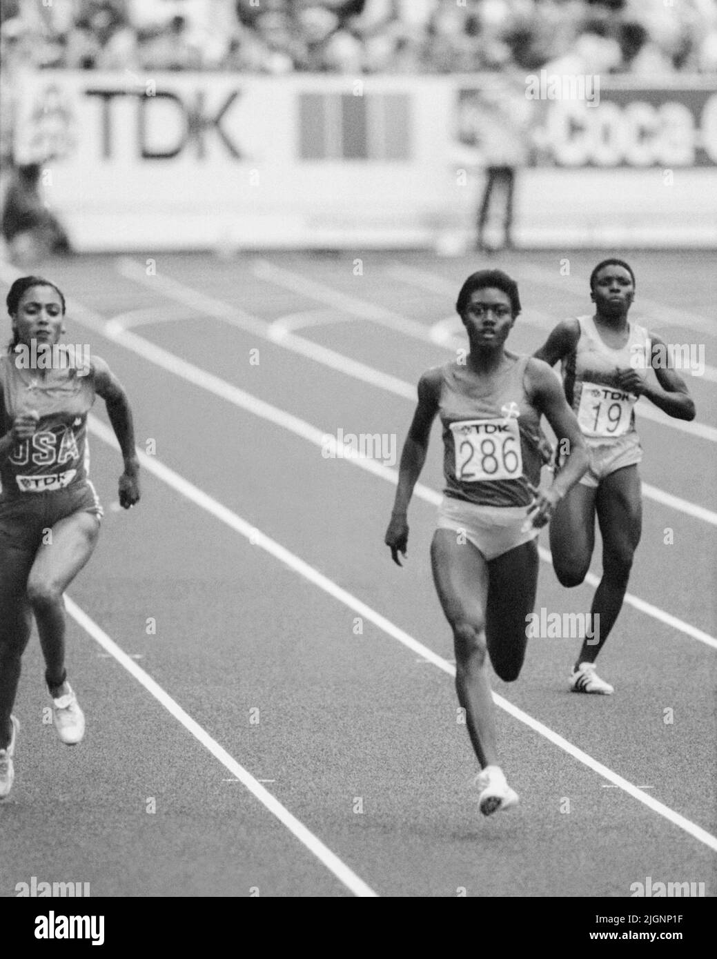 WORLD ATHLETICS CHAMPIONSHIP in Helsinki 1983 MERLENE  OTTEY Jamaica  at 100m Stock Photo