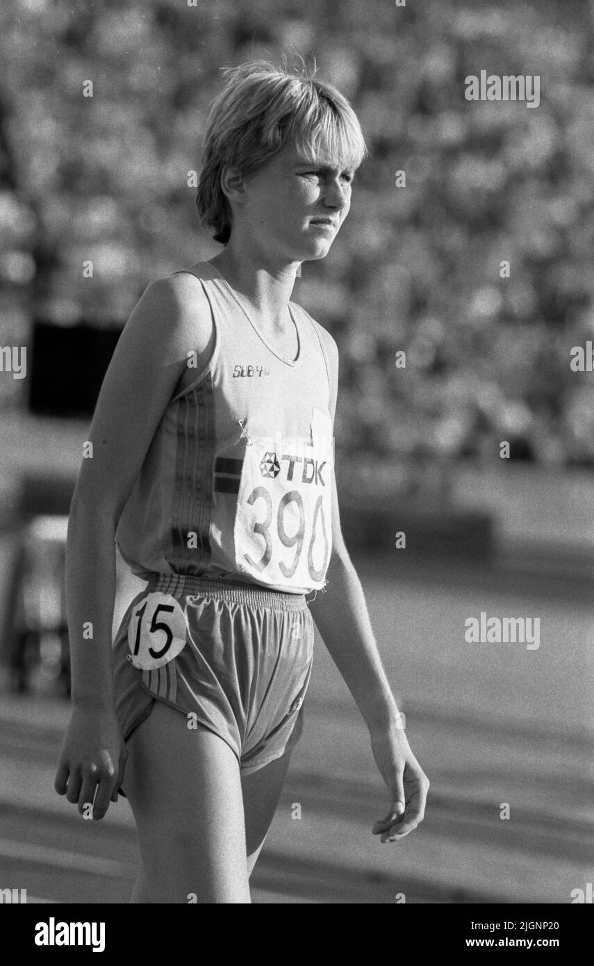 WORLD ATHLETICS CHAMPIONSHIP in Helsinki 1983 EVA ERNSTRÖM Swedish athlete in 3000 m Stock Photo