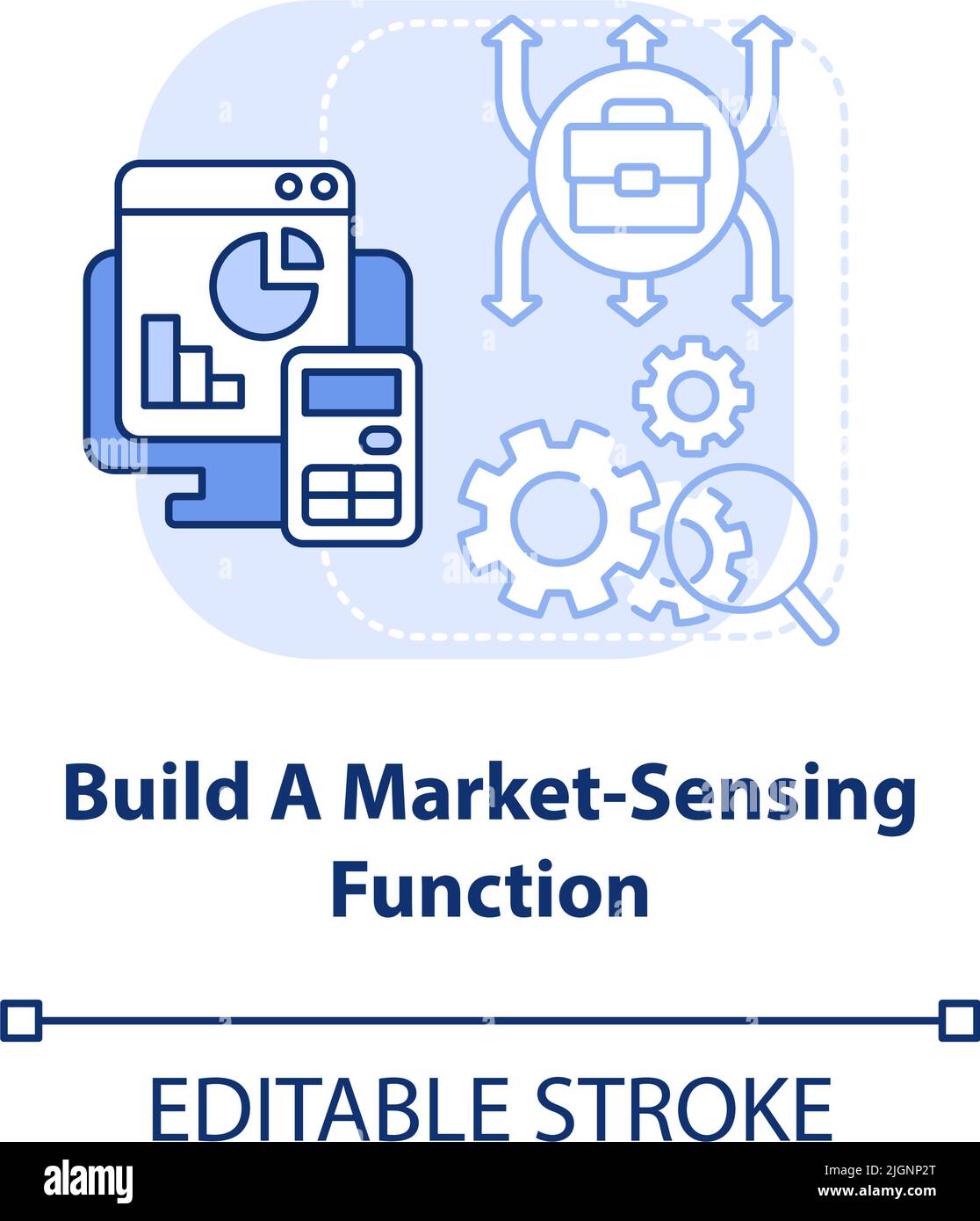 Build market sensing function light blue concept icon Stock Vector