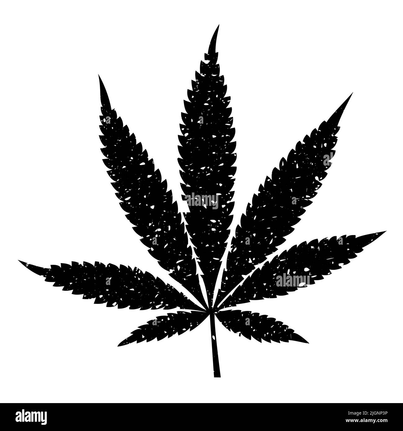 Grunge style black marijuana leaf on white background. Stock Vector