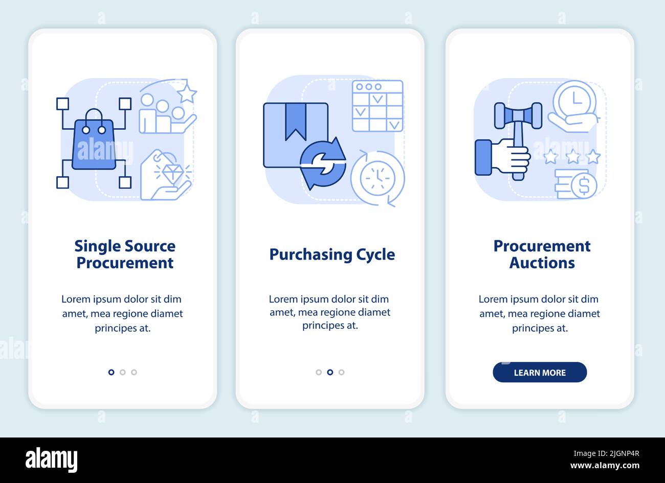Sourcing strategies examples light blue onboarding mobile app screen ...