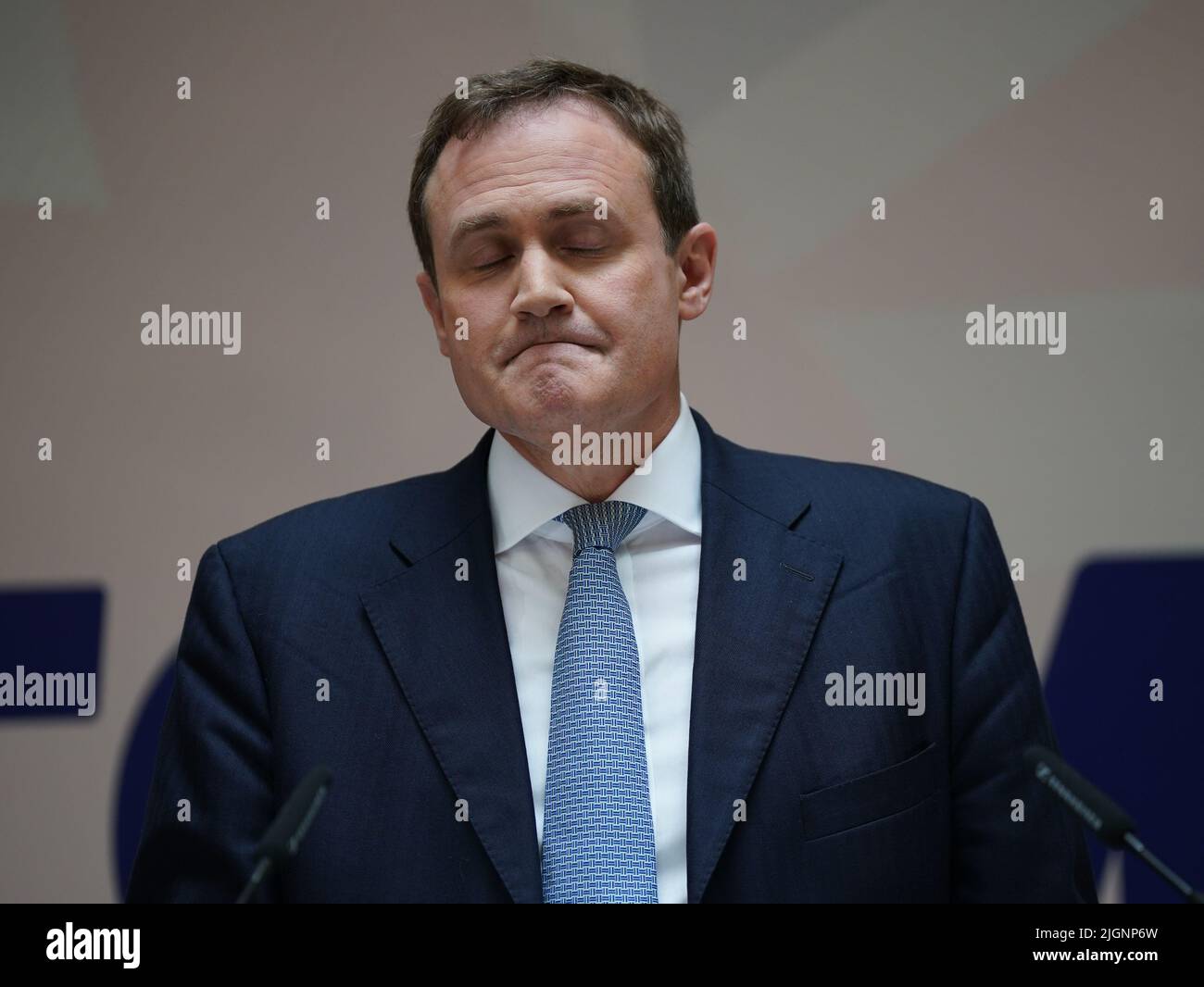 Tom Tugendhat speaking at the launch of his campaign to be Conservative Party leader and Prime Minister, at 4 Millbank, London. Picture date: Tuesday July 12, 2022. Stock Photo