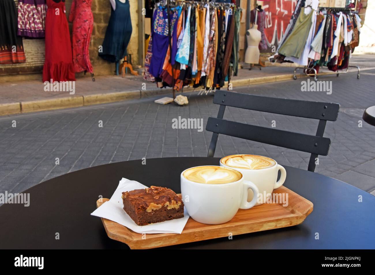coffee and cake just for the fun in Jaffa, Israel Stock Photo