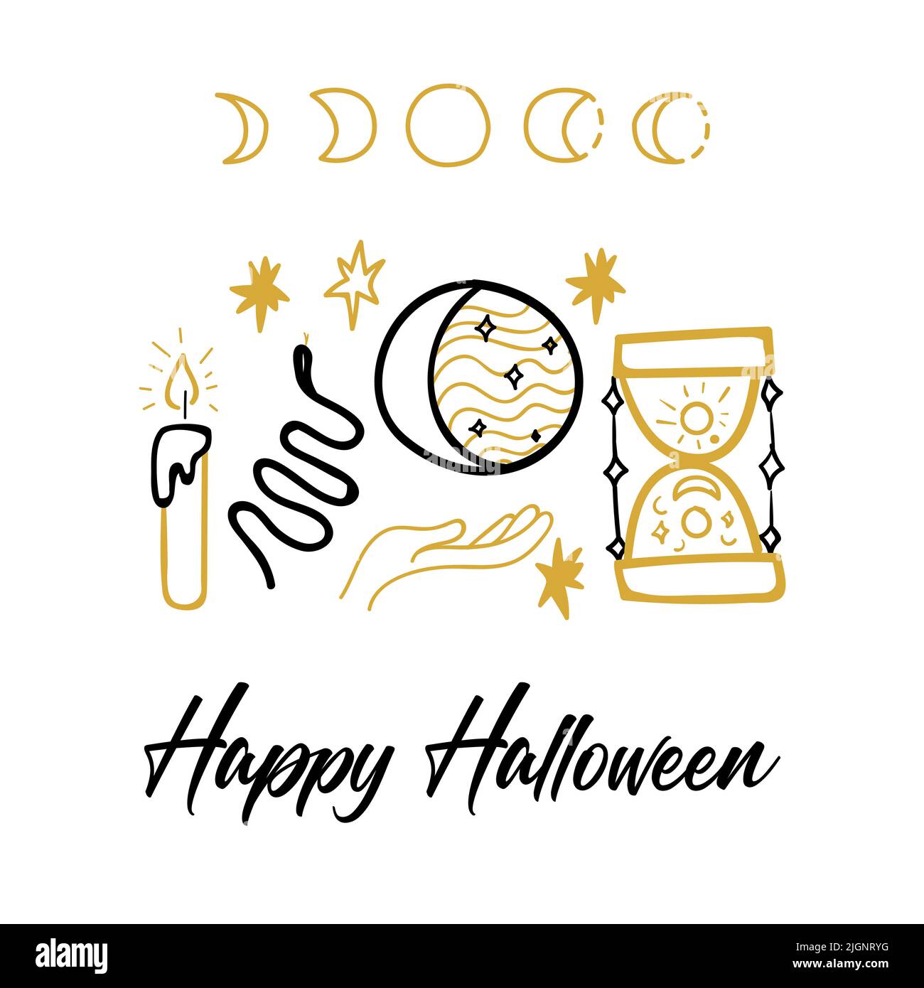 Happy Hallloween Doodle Postcard Stock Vector