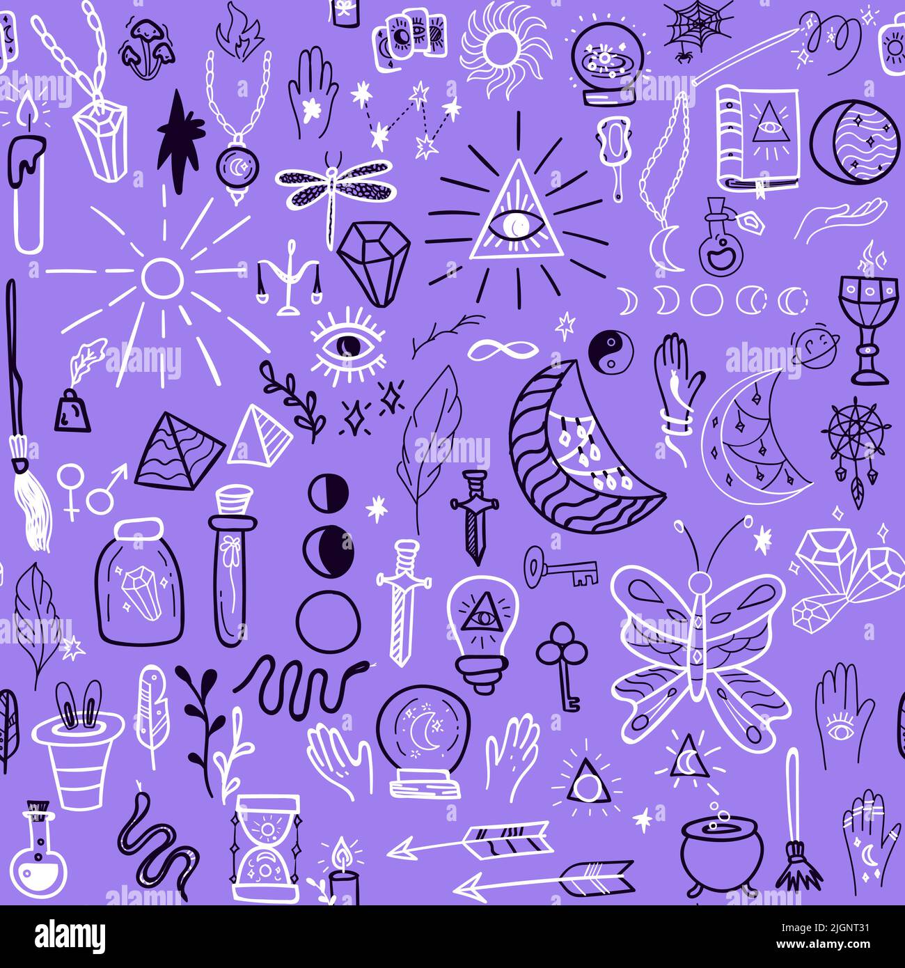 Mystery Doodle Seamless Pattern Stock Vector