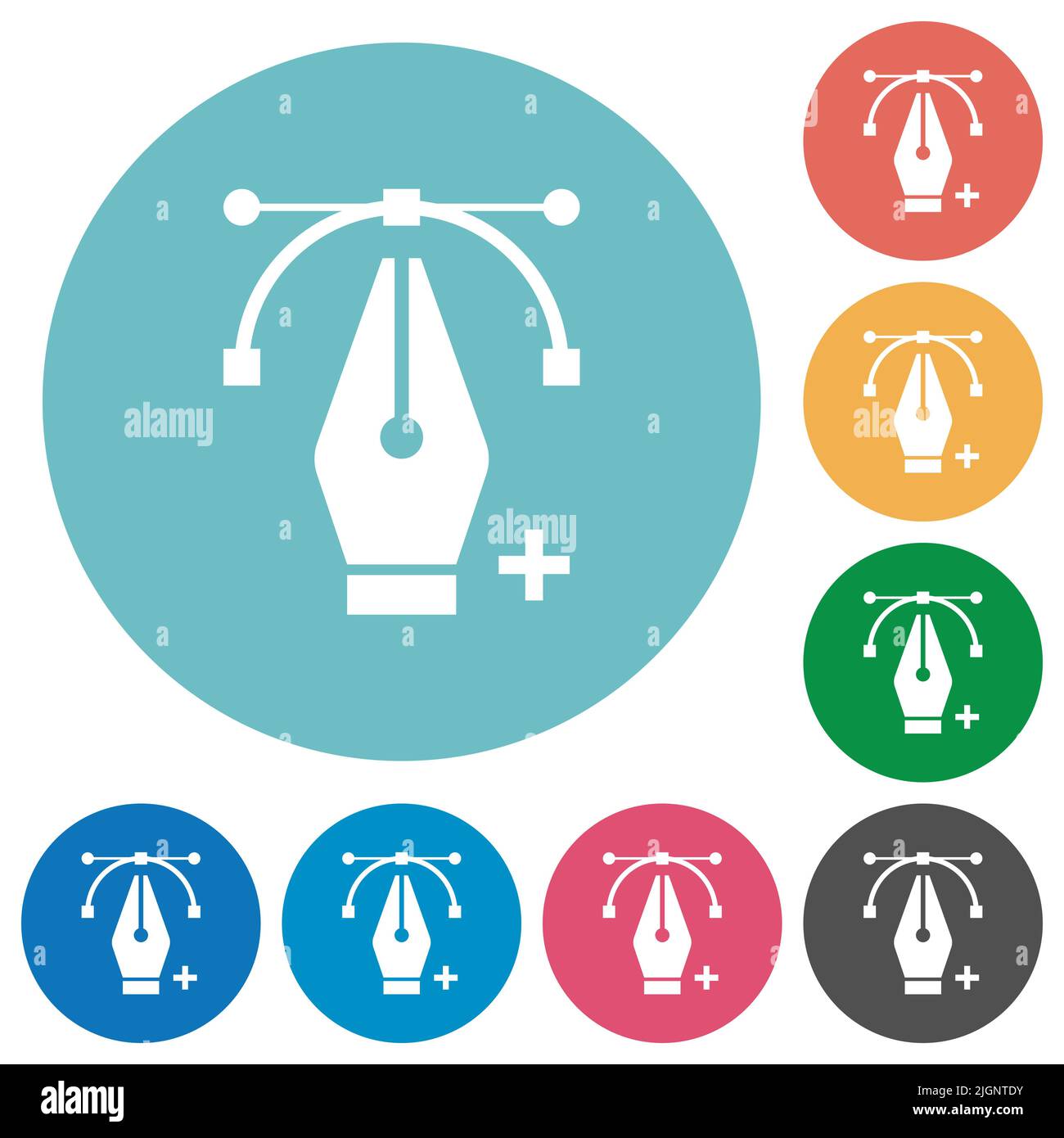 Adding editing point with pen tool flat white icons on round color backgrounds Stock Vector